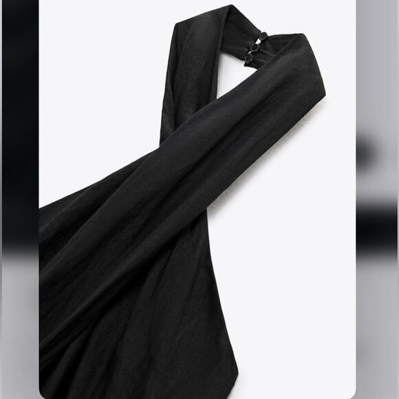 Zara Black LINEN DRESS WITH FRINGE Size Large - Picture 14 of 16